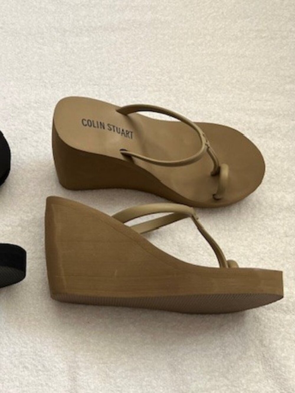 2 Pair VS Colin Stuart Platform Wedge Flip Flops Size 6 Black Tan - Picture 8 of 15
